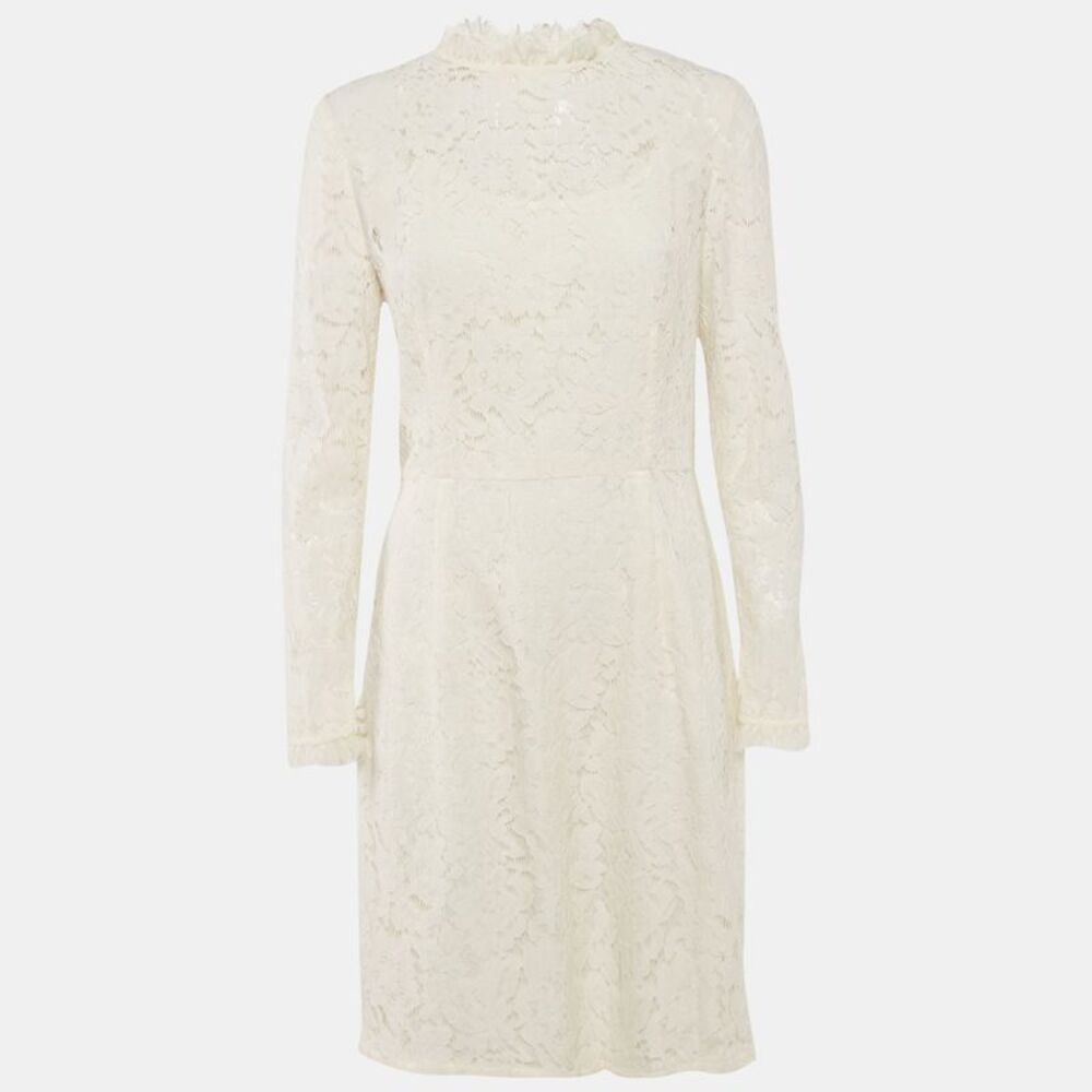 Temperly London Off-White/ivory Floral Lace Ruffled Short Dress L